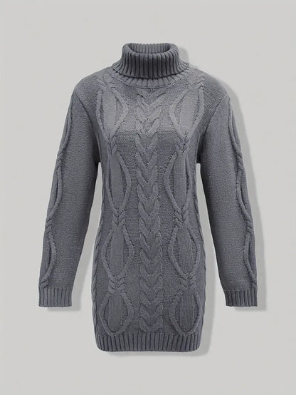 Chunky Cable Knit Turtleneck Sweater – Oversized Long Pullover