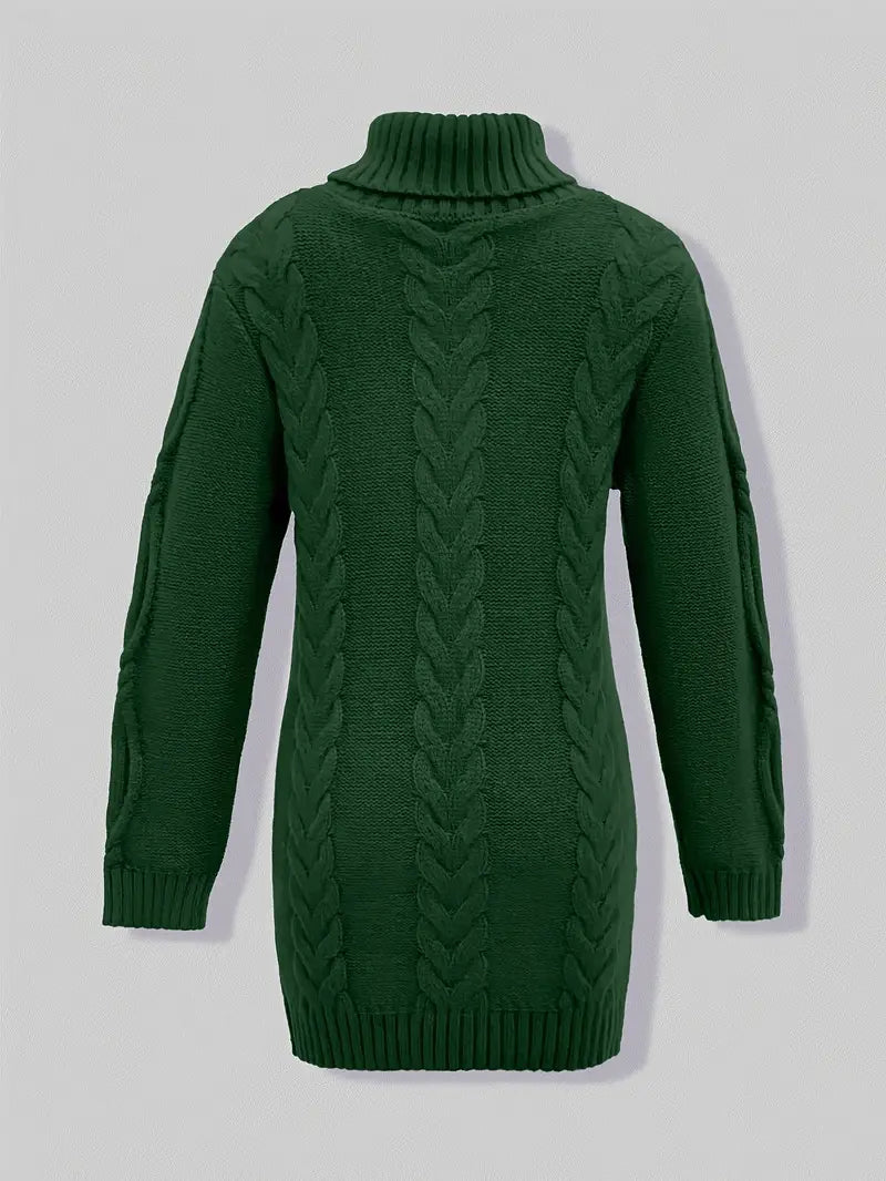 Chunky Cable Knit Turtleneck Sweater – Oversized Long Pullover