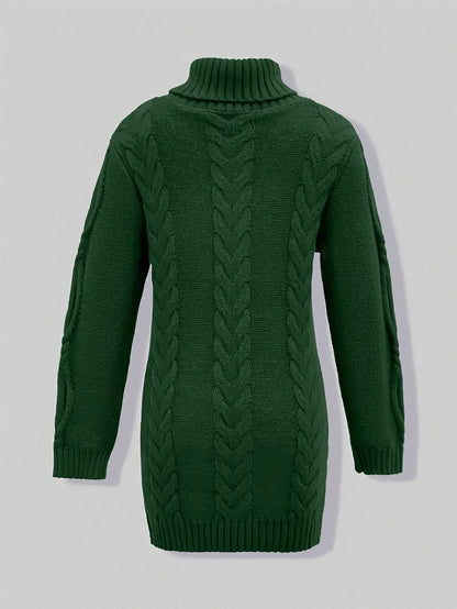 Chunky Cable Knit Turtleneck Sweater – Oversized Long Pullover