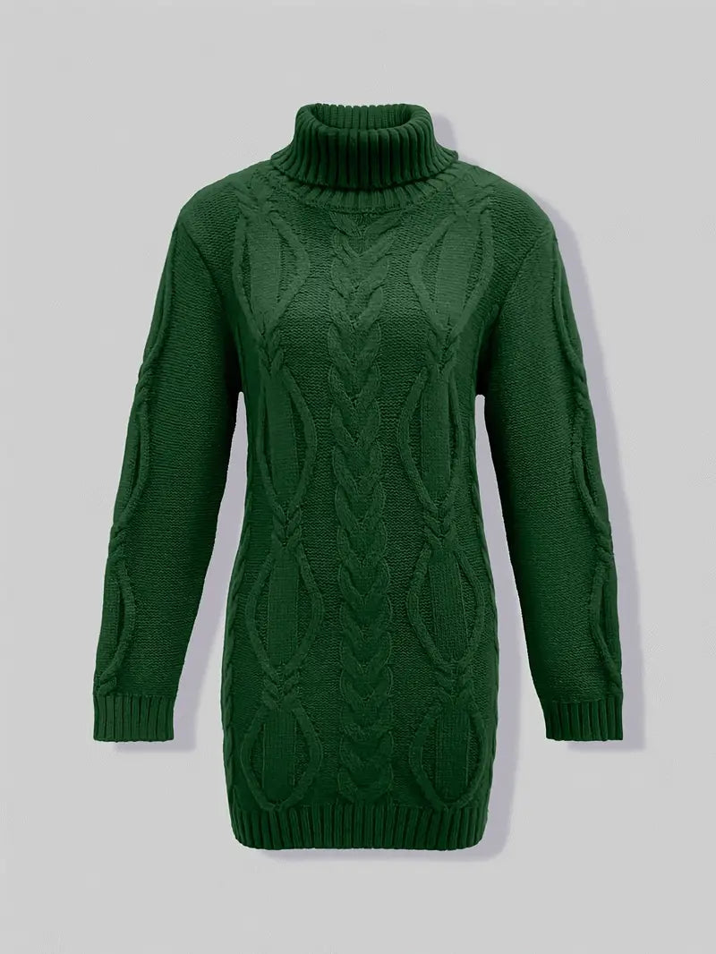 Chunky Cable Knit Turtleneck Sweater – Oversized Long Pullover