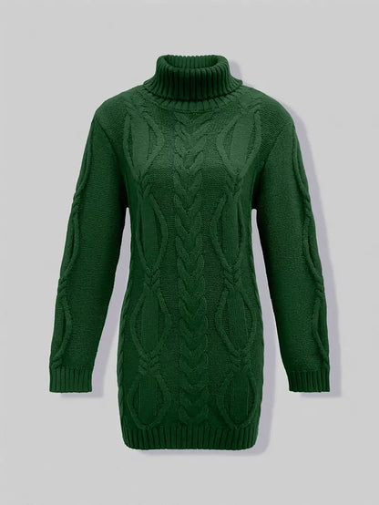 Chunky Cable Knit Turtleneck Sweater – Oversized Long Pullover
