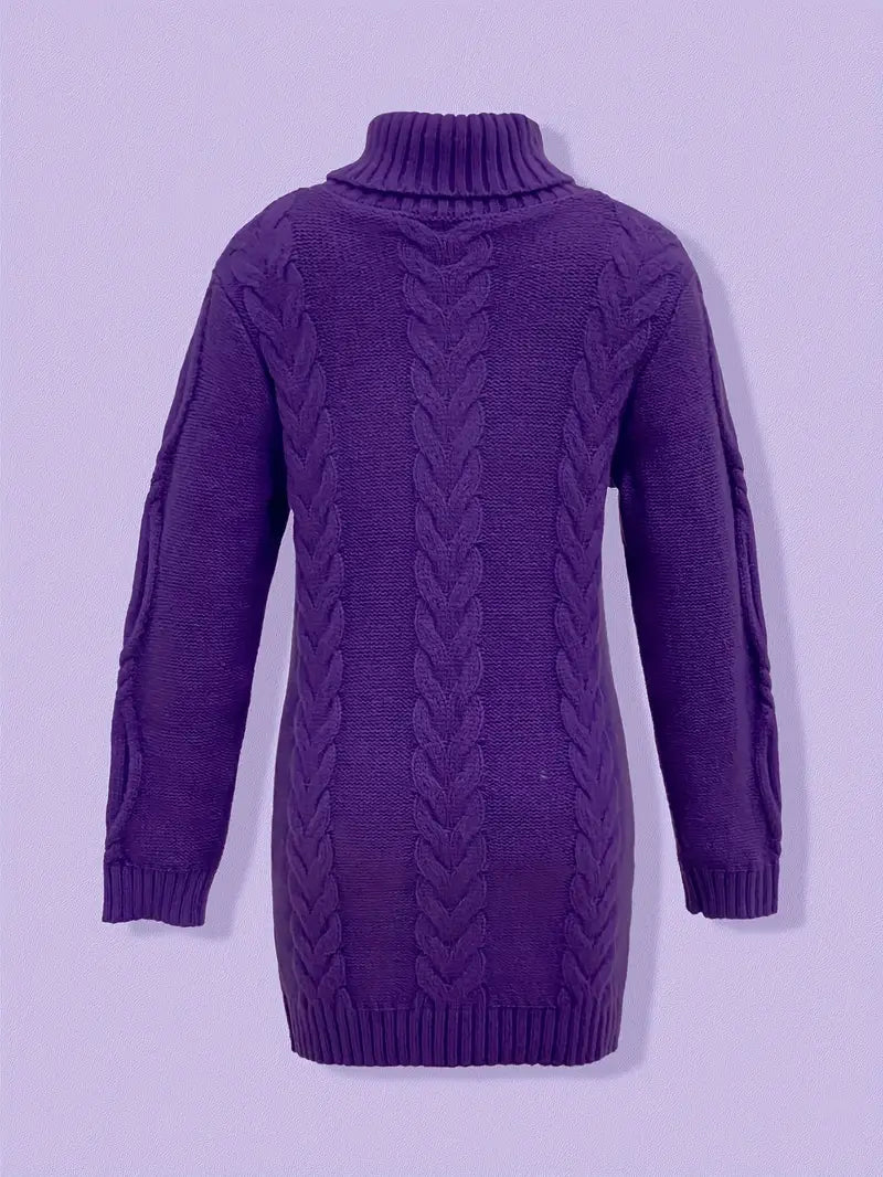 Chunky Cable Knit Turtleneck Sweater – Oversized Long Pullover