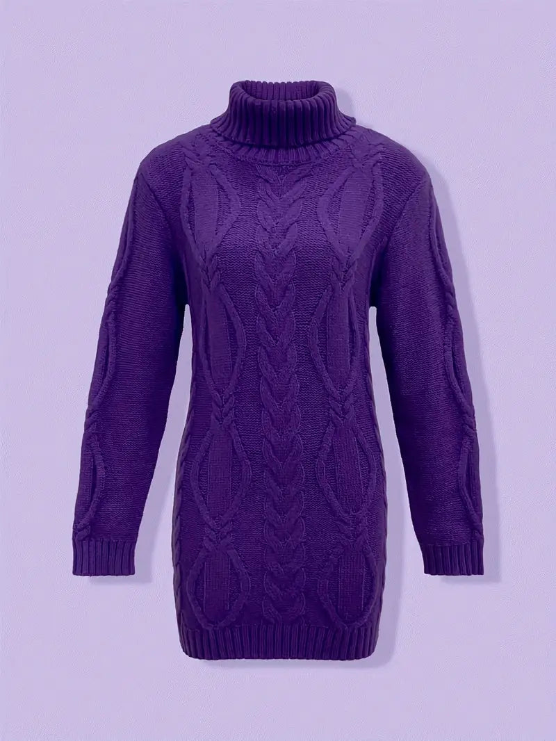 Chunky Cable Knit Turtleneck Sweater – Oversized Long Pullover