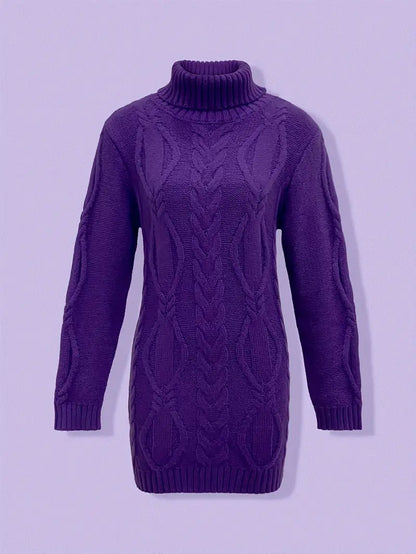 Chunky Cable Knit Turtleneck Sweater – Oversized Long Pullover