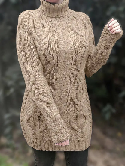 Chunky Cable Knit Turtleneck Sweater – Oversized Long Pullover