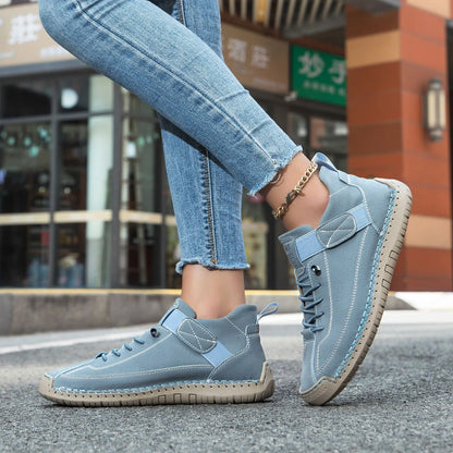 Hand-Stitched Suede Lace-Up Sneakers – Low-Top Casual Walking Shoes