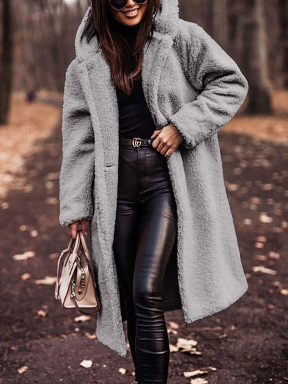 Oversized Teddy Coat Women – Long Plush Fleece Coat with Pockets