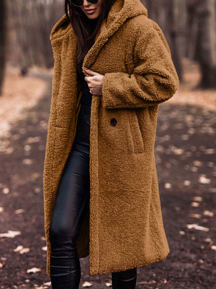 Oversized Teddy Coat Women – Long Plush Fleece Coat with Pockets