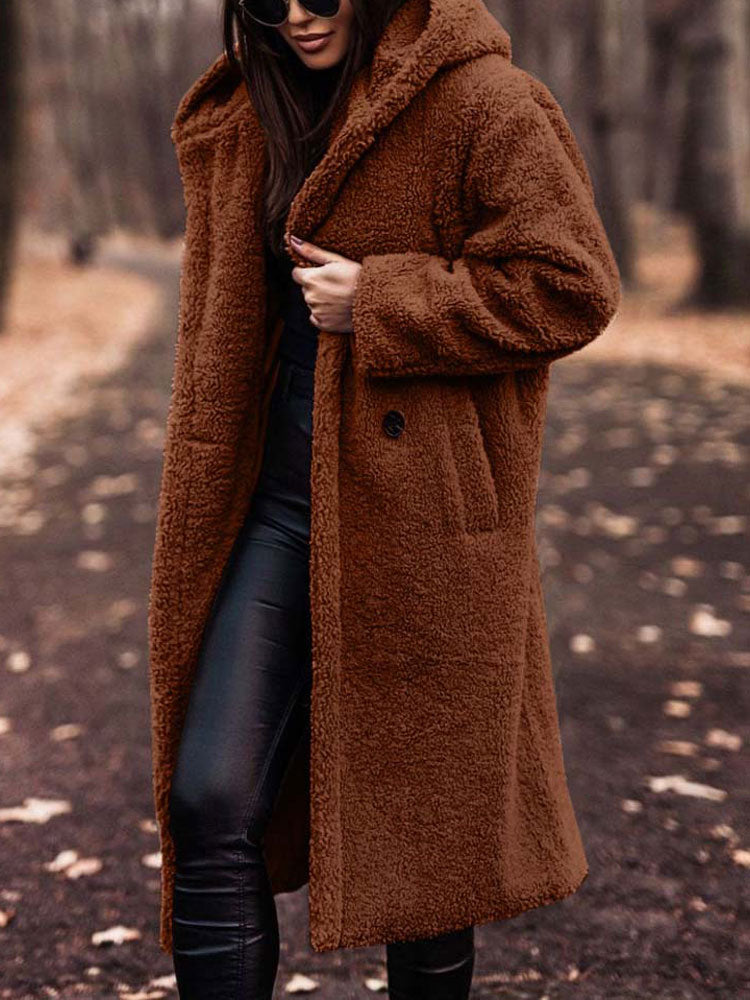 Oversized Teddy Coat Women – Long Plush Fleece Coat with Pockets