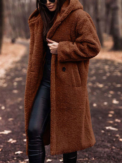 Oversized Teddy Coat Women – Long Plush Fleece Coat with Pockets
