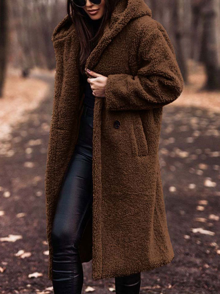 Oversized Teddy Coat Women – Long Plush Fleece Coat with Pockets