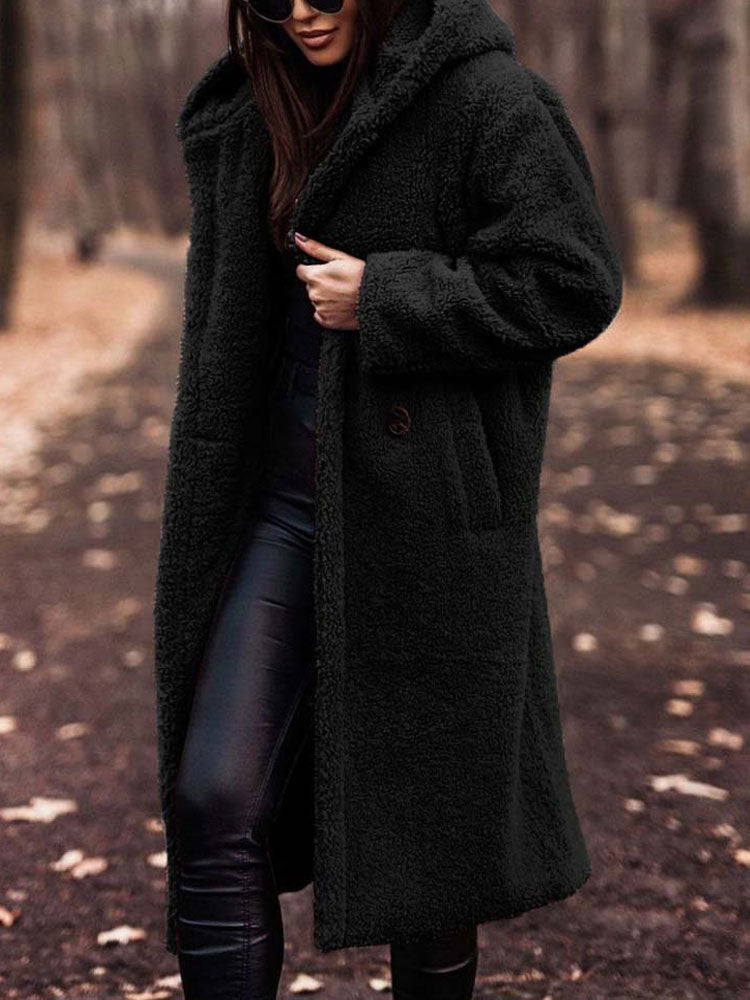 Oversized Teddy Coat Women – Long Plush Fleece Coat with Pockets