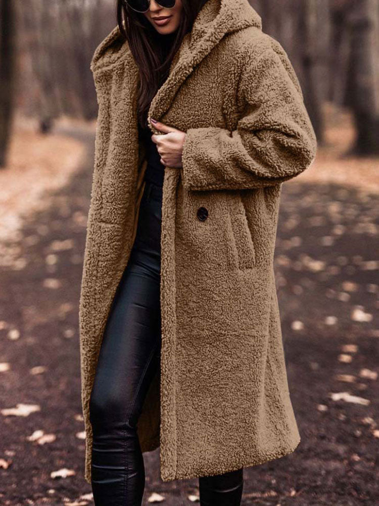 Oversized Teddy Coat Women – Long Plush Fleece Coat with Pockets