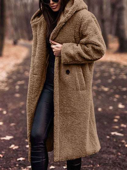 Oversized Teddy Coat Women – Long Plush Fleece Coat with Pockets