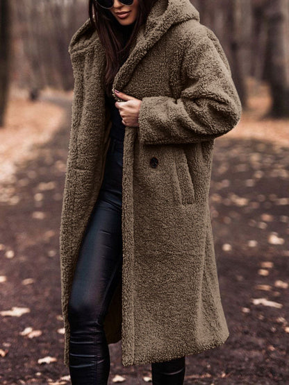 Oversized Teddy Coat Women – Long Plush Fleece Coat with Pockets