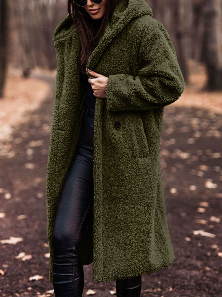 Oversized Teddy Coat Women – Long Plush Fleece Coat with Pockets