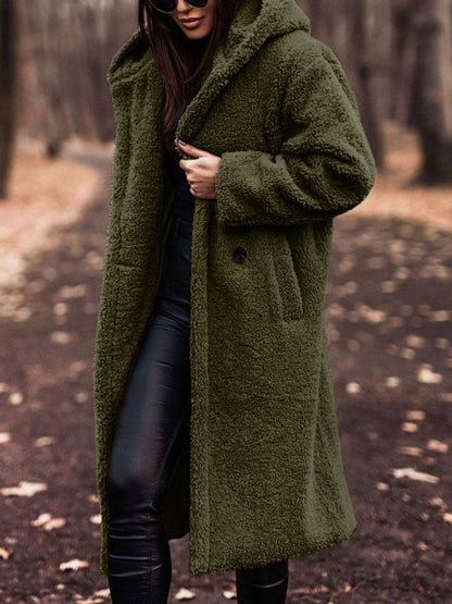 Oversized Teddy Coat Women – Long Plush Fleece Coat with Pockets