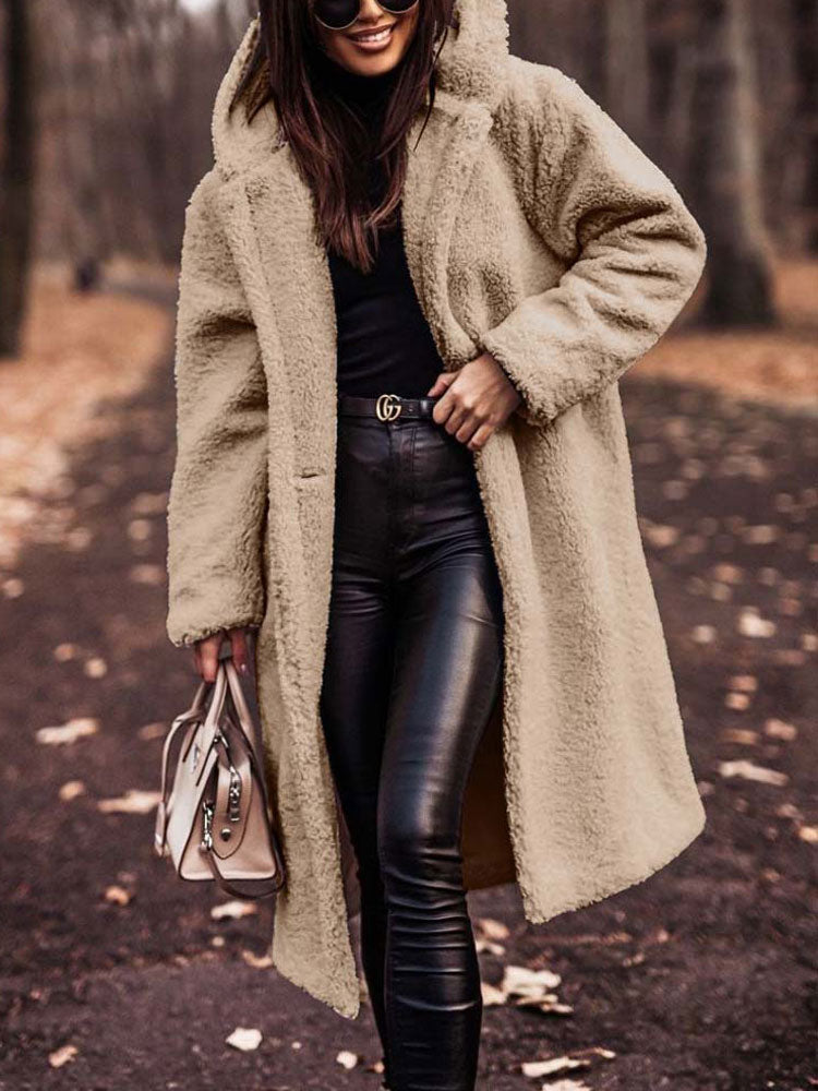 Oversized Teddy Coat Women – Long Plush Fleece Coat with Pockets