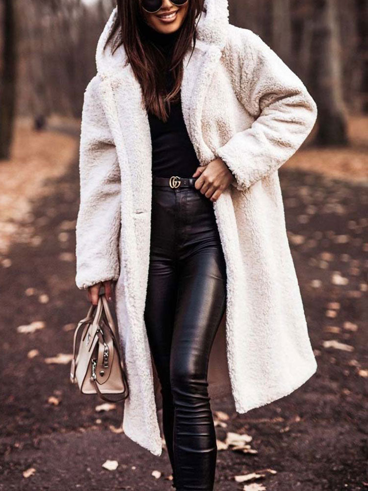 Oversized Teddy Coat Women – Long Plush Fleece Coat with Pockets