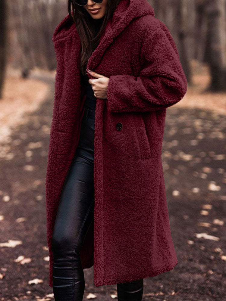 Oversized Teddy Coat Women – Long Plush Fleece Coat with Pockets