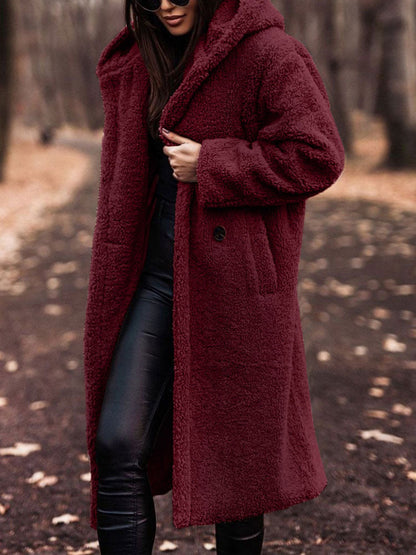 Oversized Teddy Coat Women – Long Plush Fleece Coat with Pockets