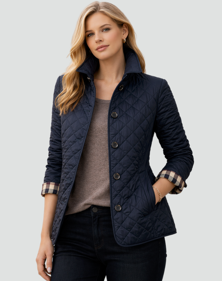 Diamond Quilted Jacket Women – Button-Front Lightweight Coat