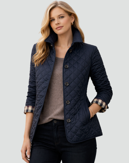 Diamond Quilted Jacket Women – Button-Front Lightweight Coat