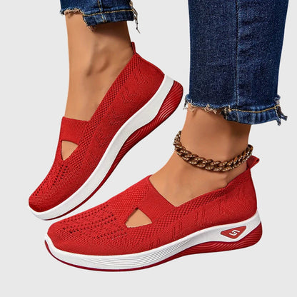 Knit Slip-On Wedge Sneakers – Cutout Breathable Casual Shoes