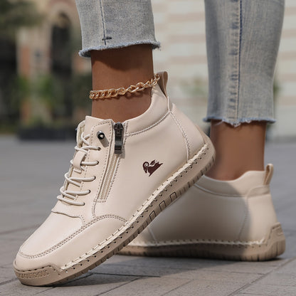 Flat Lace-Up Ankle Boots – Women's Side Zip Wide Toe Booties