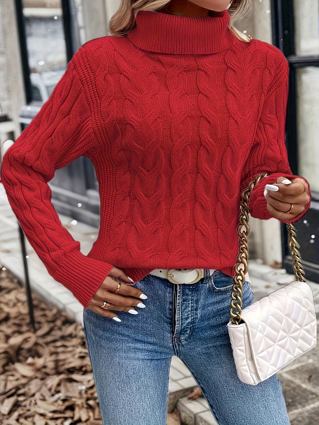Cable Knit Turtleneck Sweater – Women's Long Sleeve Pullover