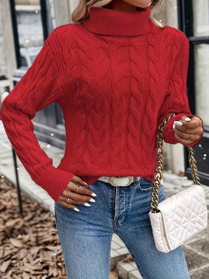 Cable Knit Turtleneck Sweater – Women's Long Sleeve Pullover
