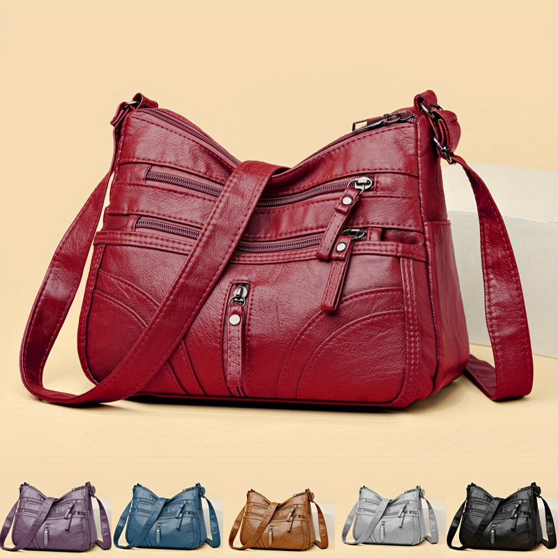 Multi-Pocket Soft Leather Crossbody Bag – Adjustable Shoulder Strap