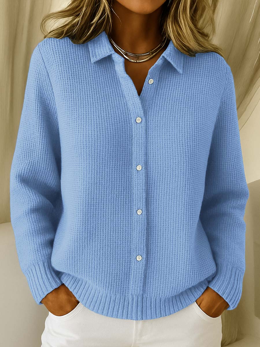 Collared Knit Cardigan – Button-Front Long Sleeve Sweater