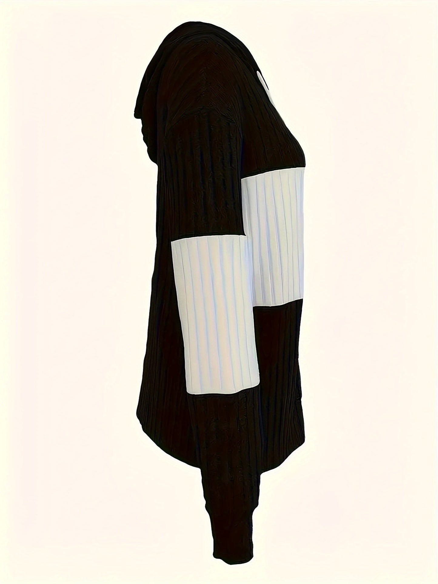 Colour Block Zip-Up Hoodie Jacket – Ribbed Knit Long Sleeve