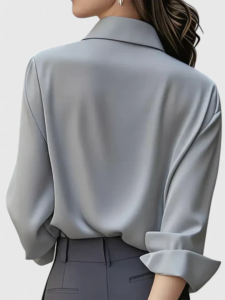 Satin Button-Down Blouse – Long Sleeve Hidden Placket Work Top
