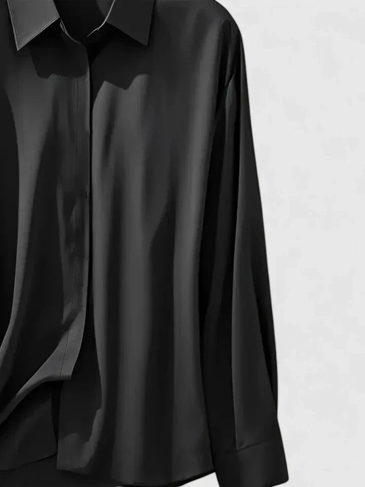 Satin Button-Down Blouse – Long Sleeve Hidden Placket Work Top