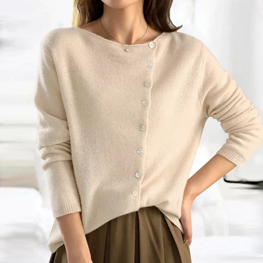 Asymmetric Button-Front Knit Cardigan – Soft Long Sleeve Layer
