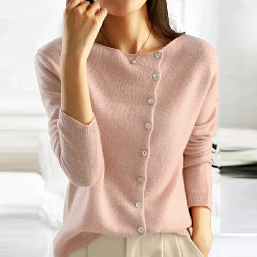 Asymmetric Button-Front Knit Cardigan – Soft Long Sleeve Layer