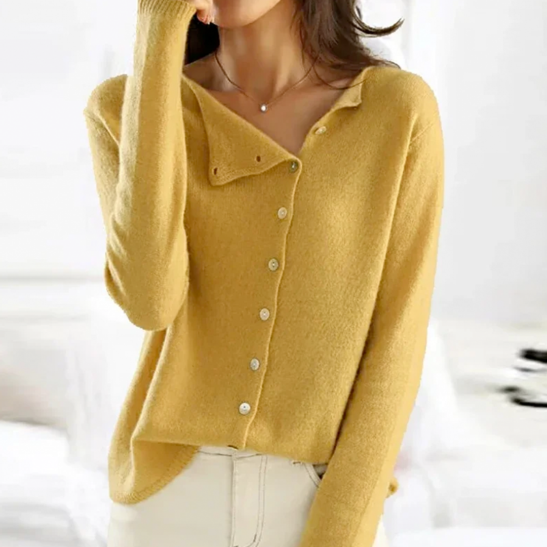 Asymmetric Button-Front Knit Cardigan – Soft Long Sleeve Layer