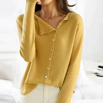 Asymmetric Button-Front Knit Cardigan – Soft Long Sleeve Layer
