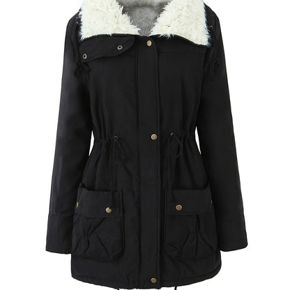 Fleece-Lined Hooded Parka – Women's Drawstring Waist Winter Coat