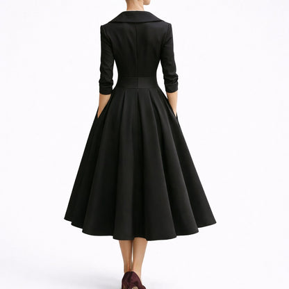 A-Line Wrap Midi Dress – V-Neck 3/4 Sleeve Wedding Guest Dress
