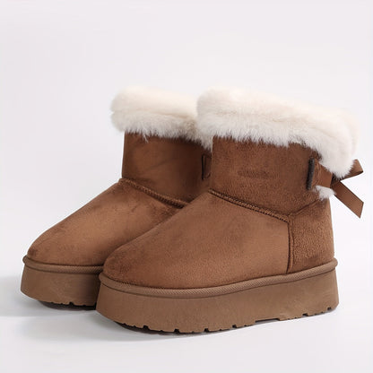 Fur Trim Platform Snow Boots – Fluffy Lined Ankle Boots Women