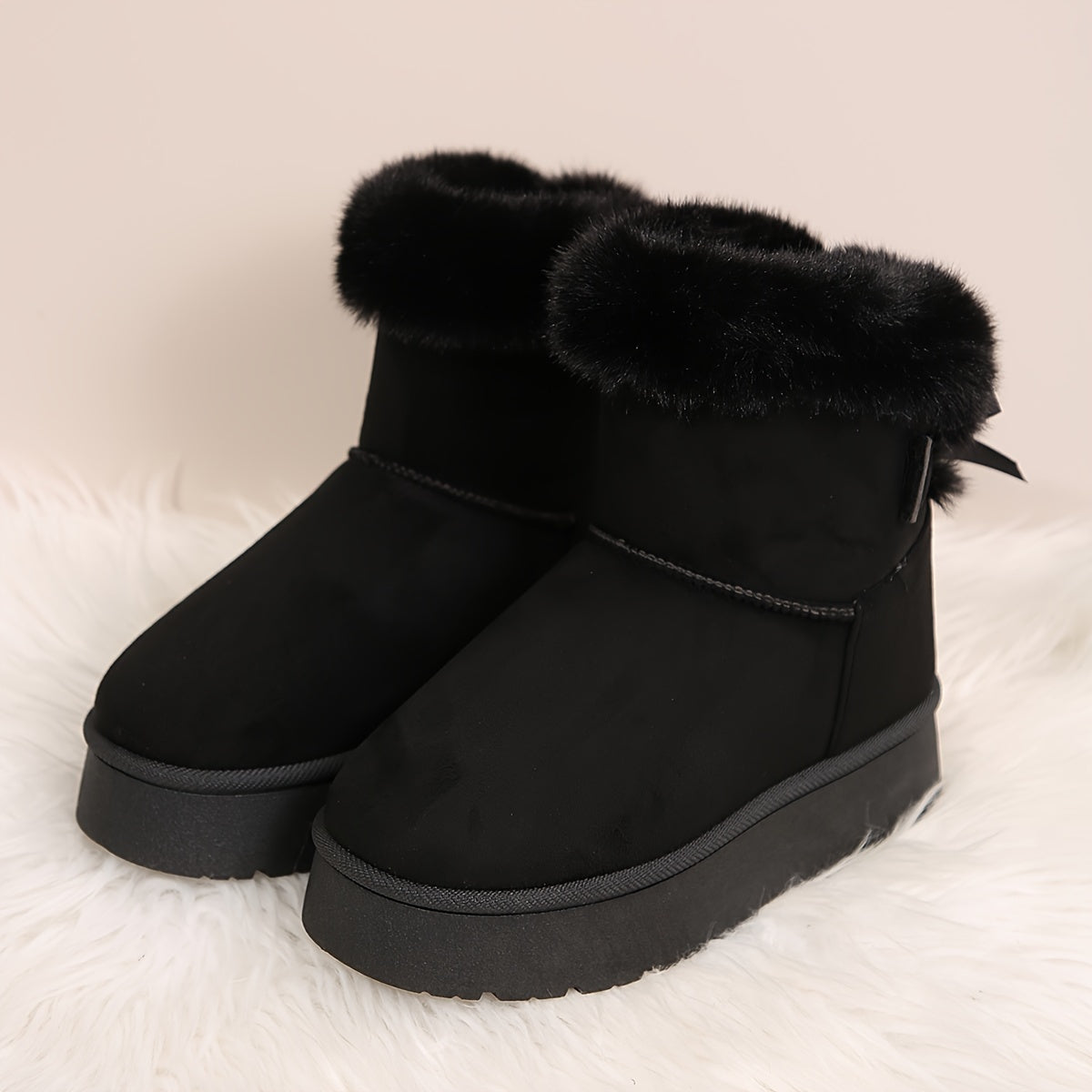 Fur Trim Platform Snow Boots – Fluffy Lined Ankle Boots Women