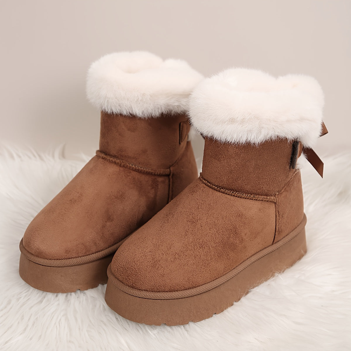 Fur Trim Platform Snow Boots – Fluffy Lined Ankle Boots Women