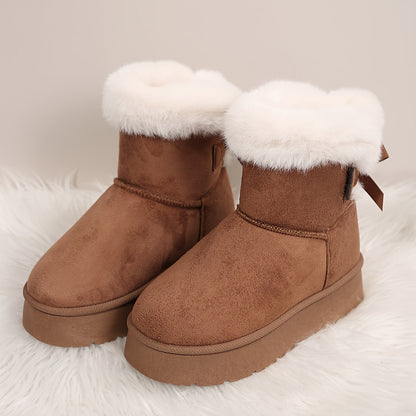 Fur Trim Platform Snow Boots – Fluffy Lined Ankle Boots Women