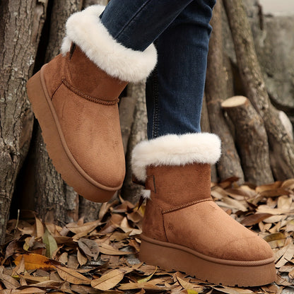 Fur Trim Platform Snow Boots – Fluffy Lined Ankle Boots Women