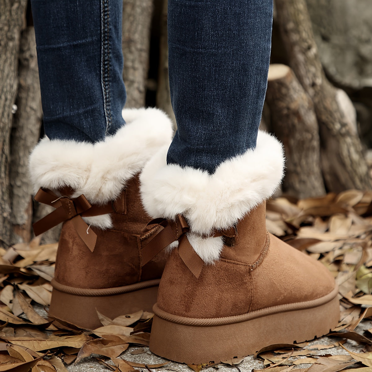 Fur Trim Platform Snow Boots – Fluffy Lined Ankle Boots Women