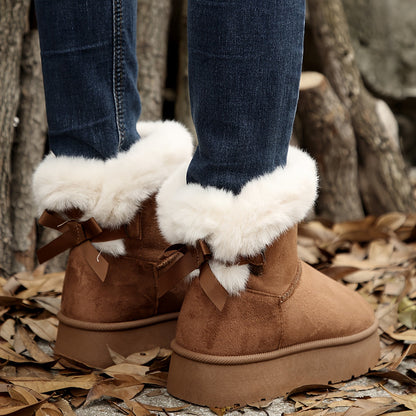 Fur Trim Platform Snow Boots – Fluffy Lined Ankle Boots Women