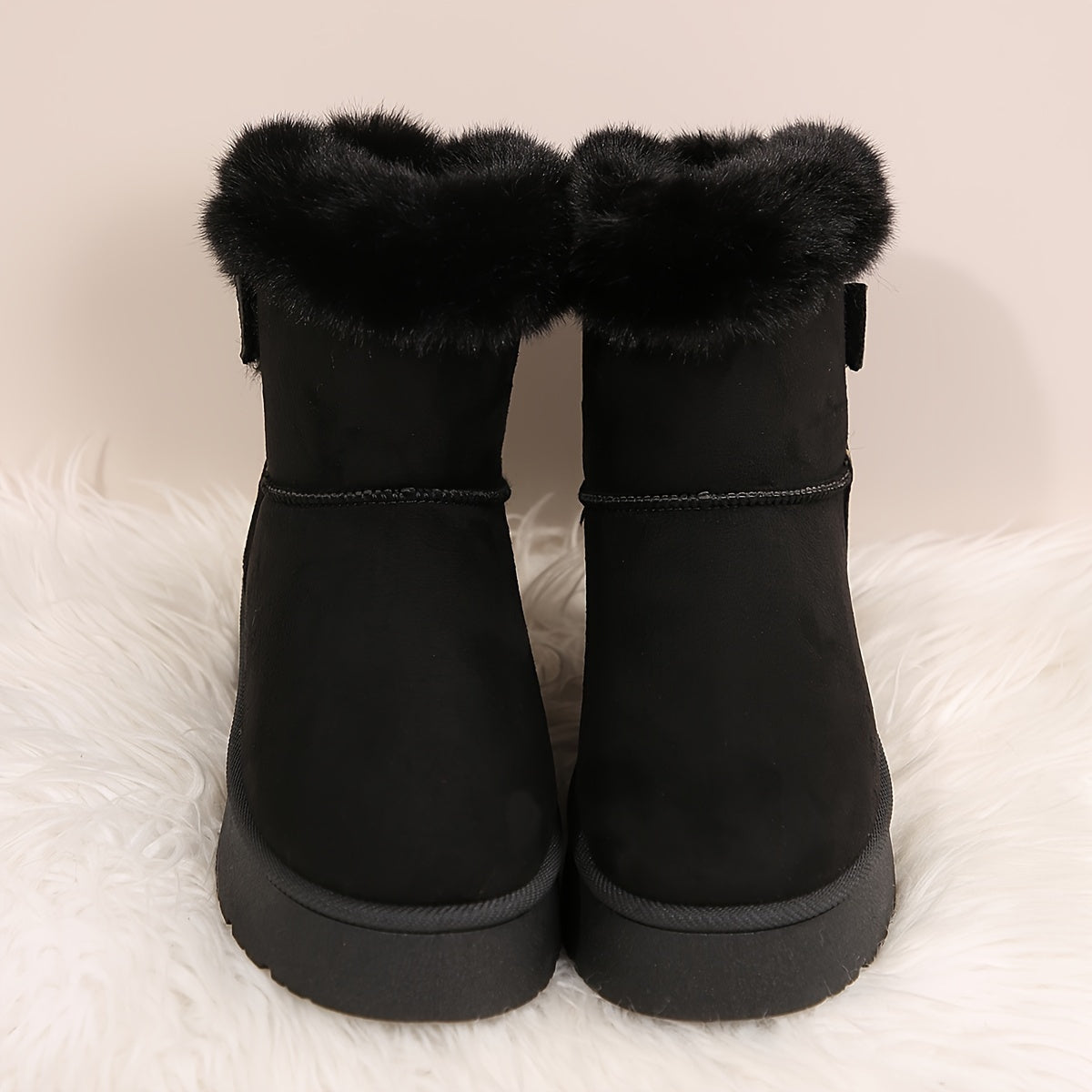 Fur Trim Platform Snow Boots – Fluffy Lined Ankle Boots Women